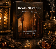 Royal Silky Oud packaging box with oud wood and lanterns