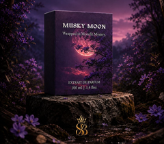 Musky Moon packaging box in moonlit woodland
