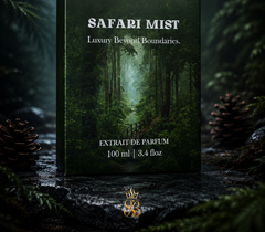 Safari Mist packaging box in misty green forest